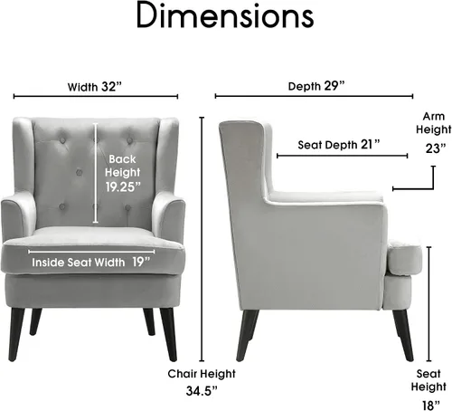 Vista 3 de Elle Decor Celeste - Silla decorativa de terciopelo copetudo, sillón tapizado de mediados de siglo, respaldo moderno con respaldo acolchado de Gris