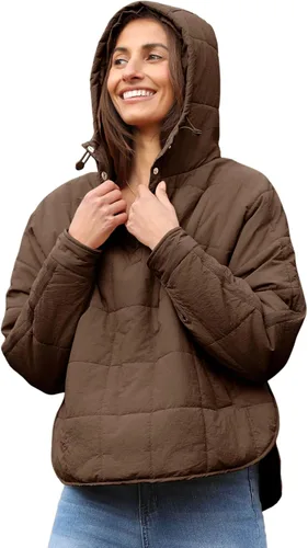 Vista 36 de QIBABU Chaqueta acolchada con capucha de gran tamaño para mujer, ligera, acolchada, manga larga, abrigo de invierno cálido