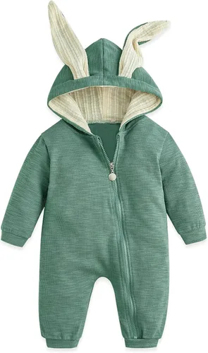 Vista 19 de Simplee Kids Enterizo con diseño de conejo de Pascua con capucha, para bebé, overol con cremallera y orejas largas A-a-gris