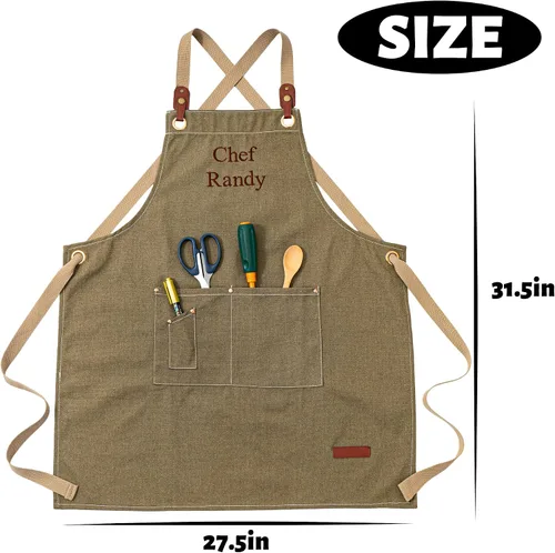 Vista 4 de Delantales de chef para mujeres y hombres, personalizados, de lona, con espalda cruzada, para cocinar, hornear, barista, jardinería, carpintería
