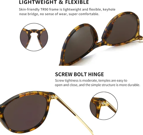 Vista 4 de SUNGAIT Gafas de sol redondas vintage para mujeres y hombres, estilo clásico retro