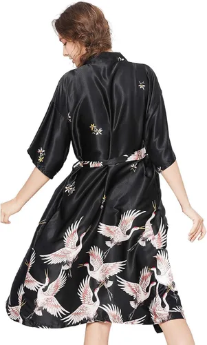 Vista 2 de Miureal Kimono Batas para mujer de satén de seda larga suave y ligera impresión camisón bata para dama de honor, spa, casa