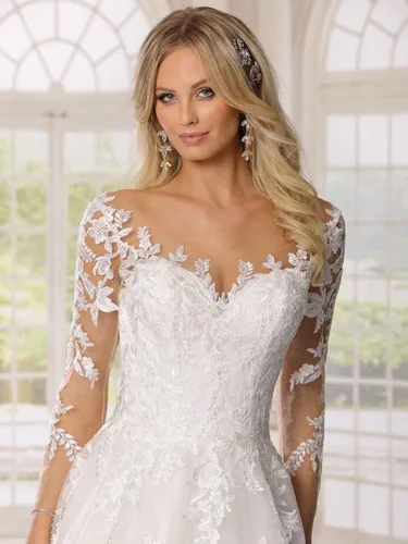Vista 3 de DFDG Vestido de novia de tul con apliques para mujer vestido de novia de encaje sin espalda