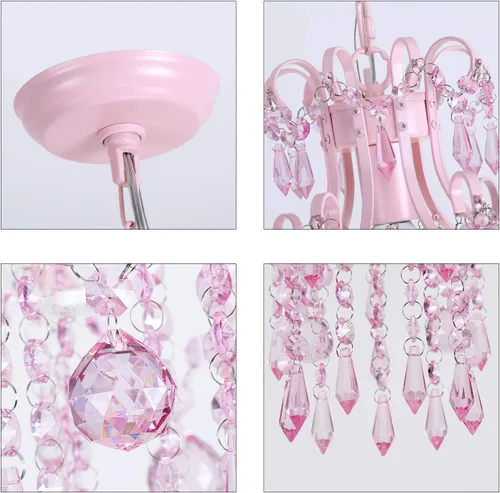 Vista 4 de Q&S Mini Lámpara de Araña de Cristal, Lámpara de Araña Rosa Moderna, Pequeña Lámpara Colgante para Habitación de Princesa, Vestidor, Baño, Tienda