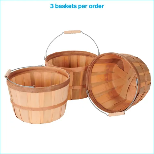 Vista 6 de SSWBasics Juego de 3 cestas de madera de pino natural sin terminar con mango y manzana, canastas duraderas para exhibición de productos, ideal