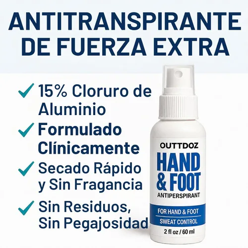 Vista 2 de Spray antitranspirante DryGrip para manos y pies sudorosos, 15% cloruro