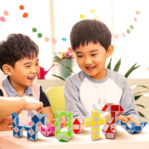 Vista 6 de Paquete de 12 cubos de 24 bloques de mini cubo de serpiente, cubos de rompecabezas mágicos de velocidad para niños, rellenos de bolsas de fiesta