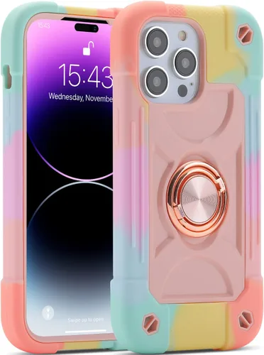Vista 14 de MARKILL Funda compatible con iPhone 14 Pro Max de 6.7 pulgadas con soporte de anillo, silicona suave y plástico duro, funda de teléfono resistente