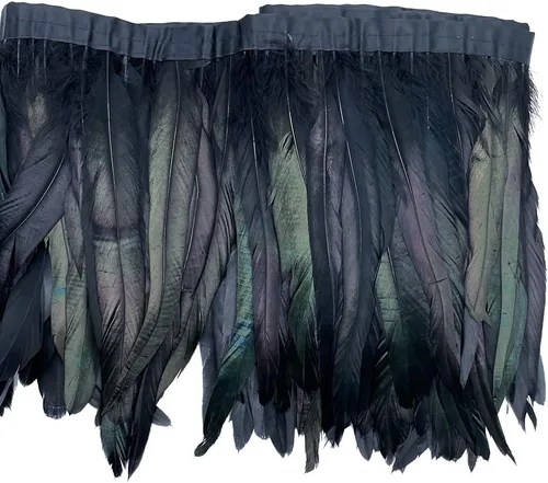 Vista 3 de Sowder Borde de flecos de plumas de gallo de 8 a 10 pulgadas de ancho para decoración de manualidades, paquete de 1 yarda (negro)