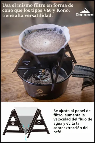 Vista 5 de CAMPINGMOON - Gotero de café plegable para acampar al aire libre, acero inoxidable 304 COF-01 (negro)