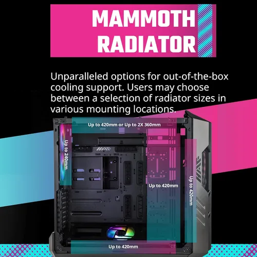 Vista 3 de Cooler Master HAF 700 E-ATX Caja de PC de Alto Flujo de Aire, Panel Frontal de Malla, Ventiladores Duales ARG 200mm Customizable Sickleflow, 1 x USB