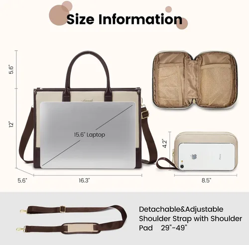 Vista 6 de LOVEVOOK Bolso para laptop y bolsa de mano para mujeres, bolso de trabajo de 15.6 pulgadas, gran bolso profesional para maestra, liviano, bolso