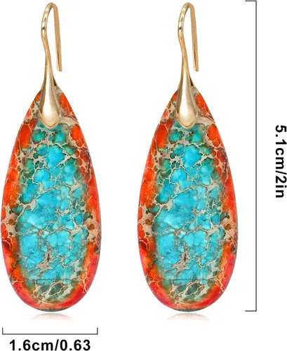 Vista 6 de Pendientes de piedra natural, aretes colgantes de piedra de gota de agua para mujer