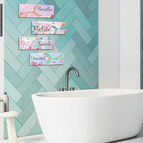 Vista 6 de Decoración de baño de sirena, arte de pared rosa para niños, placa de respiración para relajarse, remojar y relajarse, regalos para niñas, mujeres