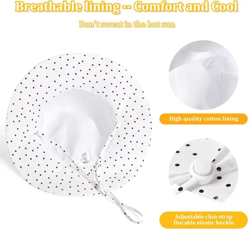 Vista 100 de Sombrero de sol para bebé niña con UPF 50+ sombrero de playa ajustable para exteriores con ala ancha