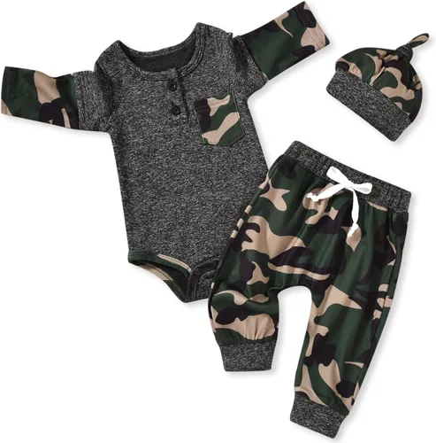 Vista 10 de Aalizzwell Conjunto de Ropa para Bebé Recién Nacido, Niños, Otoño e Invierno Camouflaje