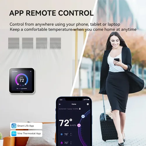 Vista 4 de Vine Termostato inteligente programable TJ-560 de 4 pulgadas con pantalla táctil completa para el hogar con control de aplicaciones, ahorro