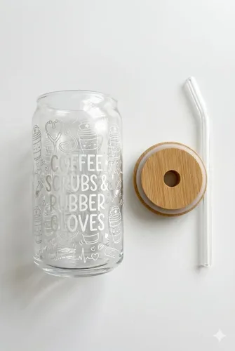 Vista 2 de Regalos para enfermeras para mujeres, vaso de vidrio de 16 onzas con tapa y pajita, divertidos regalos de agradecimiento para enfermeras