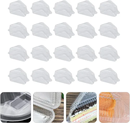Vista 4 de Cajas triangulares pequeñas para tartas de queso para tartas, recipientes triangulares de plástico con tapas, embalaje para llevar para el hogar