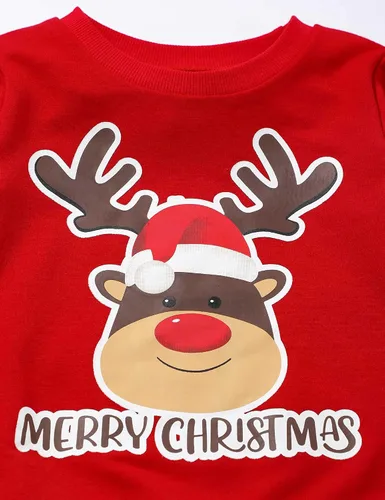 Vista 3 de MIGU Conjunto de 2 piezas de pantalones largos de manga larga con ciervos navideños para niño pequeño