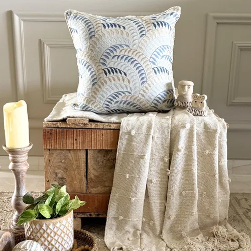 Vista 181 de The HomeCentric Funda de almohada con cremallera, funda de cojín azul de 12 x 12 pulgadas, funda de cojín de algodón bordado para sofá, diseño