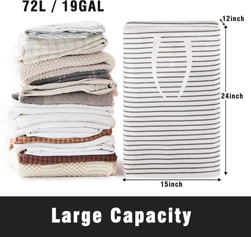 Vista 2 de Cesta de lavandería plegable grande de 72 litros, cesta de ropa independiente con asas largas fáciles de transportar, bolsa de lavado impermeable
