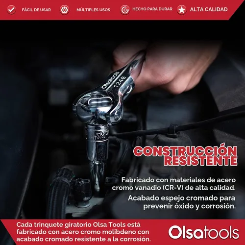 Vista 5 de Olsa Tools Trinquete de cabeza giratoria - Accionamiento de 1/2 pulgada con cabeza redonda de 90 dientes - Llave de dados de estilo roto para 1 pieza