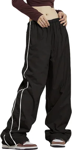 Vista 7 de LAOARA Pantalones deportivos holgados Y2K para mujer, cintura elástica, pierna ancha, paracaídas, pantalones deportivos para correr