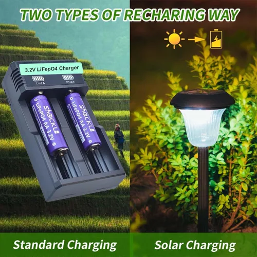 Vista 6 de Shockli - Batería solar Shockli AA 3.2V LiFePo4 650mAh, pilas solares recargables AA de 3.2 voltios para luz de jardín al aire libre