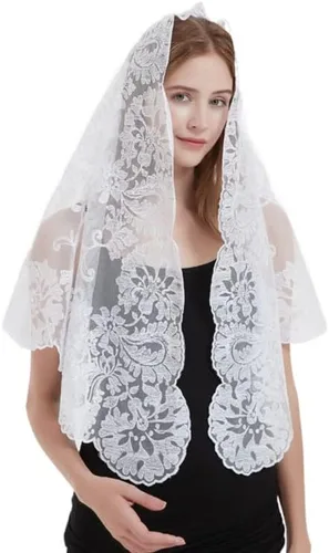 Vista 6 de YHXYVEL Mantilla de encaje tradicional estilo español de gran tamaño, velo de boda, velo católico, velo de iglesia
