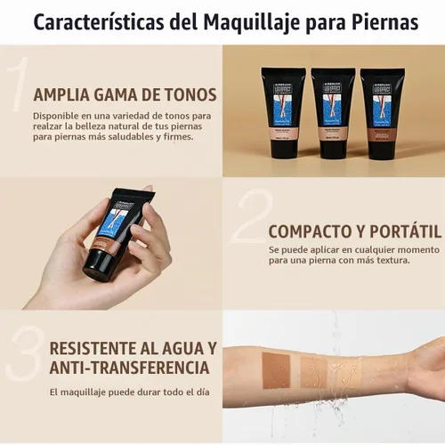Vista 3 de Maquillaje de piernas impermeable sin transferencia, brillo medio, 1 oz, cobertura de venas de piernas, maquillaje para cubrir cicatrices de piernas