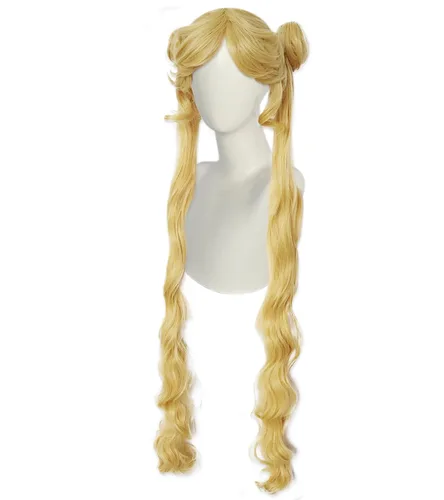 Vista 9 de Ebingoo Peluca rubia para niñas con dos colas de caballo, peluca de luna marinera + gorra de peluca, pelucas largas rubias con coletas con moños