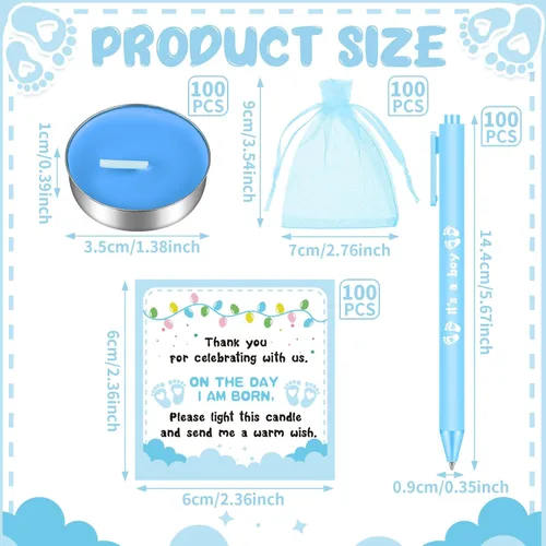 Vista 2 de Ctosree 100 juegos de regalos de baby shower para invitados, 100 velas de baby shower, 100 etiquetas de agradecimiento, 100 bolsas de regalo