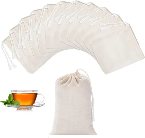 Vista 9 de TamBee Bolsa de té de malla con cordón de 3 x 4 pulgadas, bolsa de filtro de té reutilizable