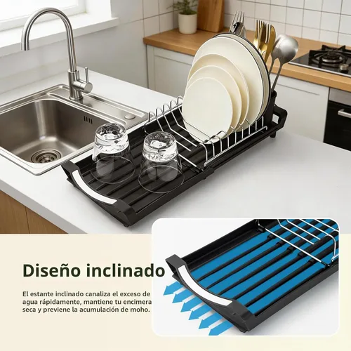 Vista 4 de Escurridor extensible de acero inoxidable, sobre fregadero o encimera