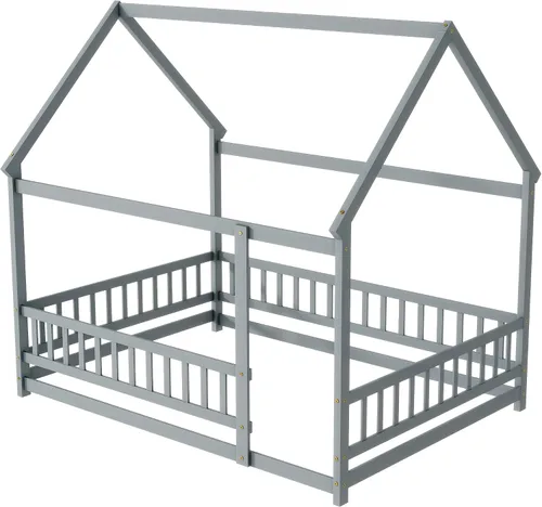 Vista 7 de Cama de tamaño matrimonial con valla y puerta, color gris