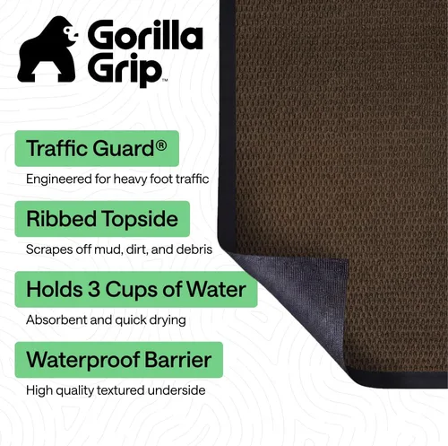 Vista 165 de Gorilla Grip - Tapete afelpado original de goma con perfil bajo, resistente, duradero, impermeable y fácil de limpiar para interior y exterior Marrón