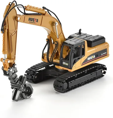 Vista 12 de Retroexcavadora, excavadora, camión, juguetes para niños, 1/50, construcción de vehículos de ingeniería de metal, tractor, colección de modelos