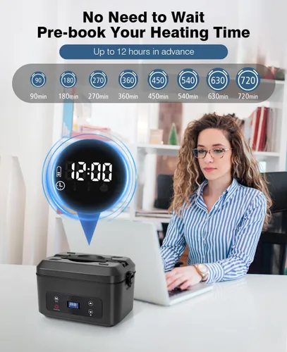 Vista 4 de Fiambrera eléctrica inalámbrica para adultos, lonchera calentada a pilas con calefacción de 5 lados, calentador de alimentos portátil con recipiente