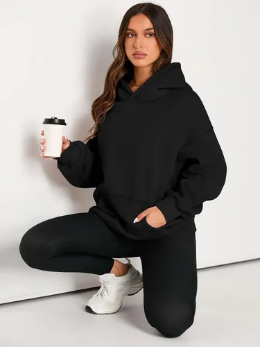 Vista 5 de EFAN - Sudadera con capucha para mujer - Sudadera de vellón sobredimensionada con mangas largas para otoño e invierno, ropa de moda inspirada