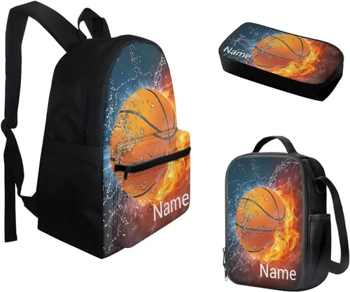 Vista 196 de FOR U DESIGNS Fuego baloncesto impreso niños escuela mochilas viaje mochila libro bolsa