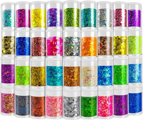 Vista 8 de Linwulte - Mezcla de purpurina gruesa y fina holográfica, 20 colores para resina, purpurina iridiscente para uñas, cosméticos para ojos, cabello