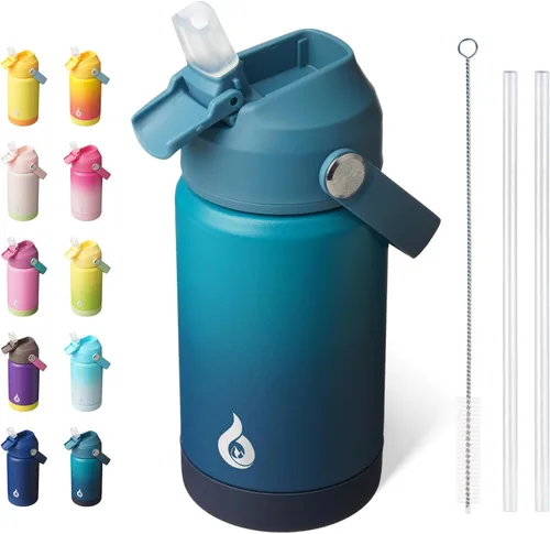 Vista 23 de BJPKPK - Botella de agua aislada con tapa de popote, 532 ml Botellas termo con boquilla suave, asa flexible y base antideslizante, libre de BPA, a
