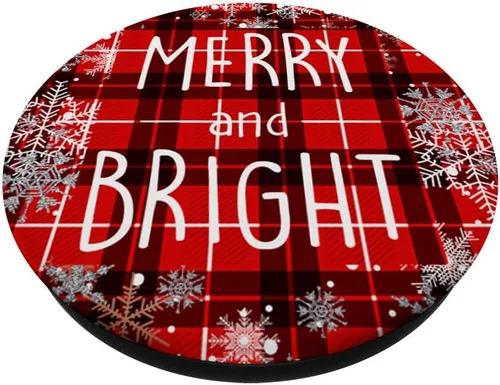Vista 2 de PopSockets de Navidad con diseño de copos de nieve rojos y brillantes, con diseño de cuadros rojos