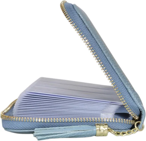 Vista 3 de Easyoulife - Monedero de cuero con cremallera, billetera portatarjetas para mujer, bloqueo RFID