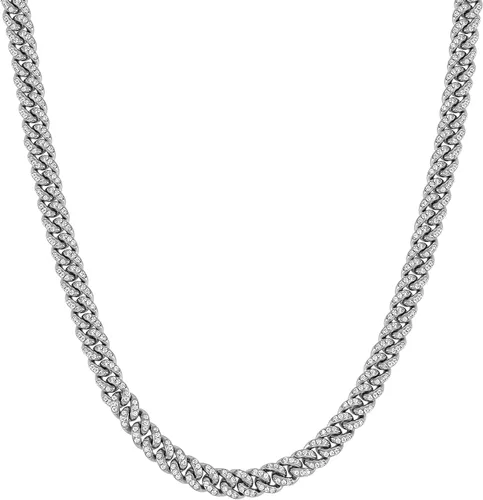 Vista 2 de Master Of Bling Pulsera de plata de ley con diamantes de moissanita de 0.236in, cadena de eslabones cubanos de Miami, joyería de hip hop, probador