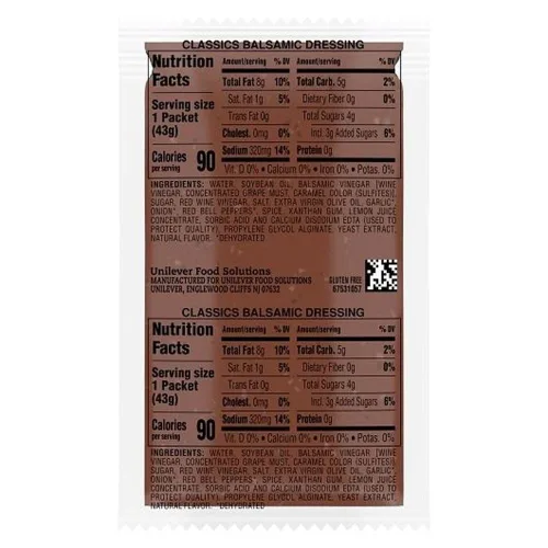 Vista 2 de Hellmann's Classics Balsámico Vinagreta Ensaladera de Vinagreta Control de Porciones Bolsitas Sin Gluten Sin Sabores Artificiales ni Jarabe de Maíz