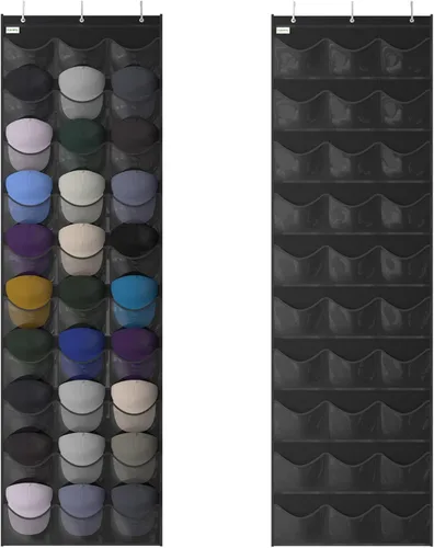 Vista 12 de Estante para gorras de béisbol, organizador de 24 bolsillos para colgar en la puerta con bolsillos profundos transparentes para mostrar la colección