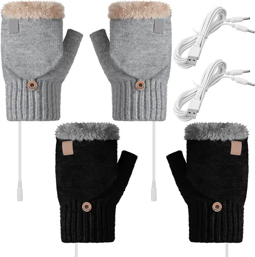 Vista 10 de SATINIOR 2 pares de guantes calentados USB de invierno, guantes calentadores de manos USB sin dedos, guantes eléctricos calentadores de manos