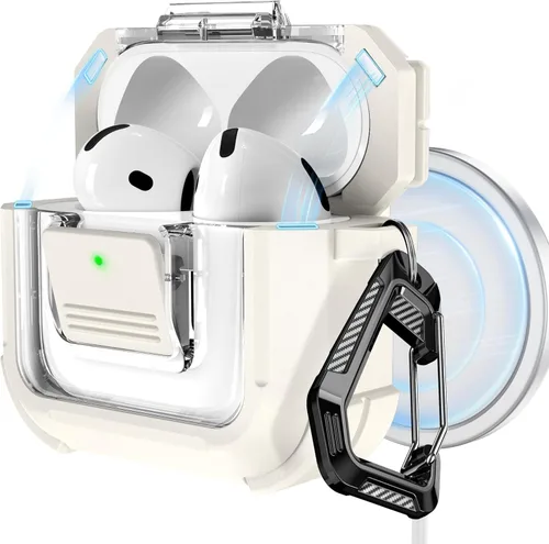 Vista 14 de RFUNGUANGO Funda para AirPods Pro 2, compatible con AirPods Pro de 2ª/1ª generación, compatible con MagSafe, bloqueo automático magnético con kit
